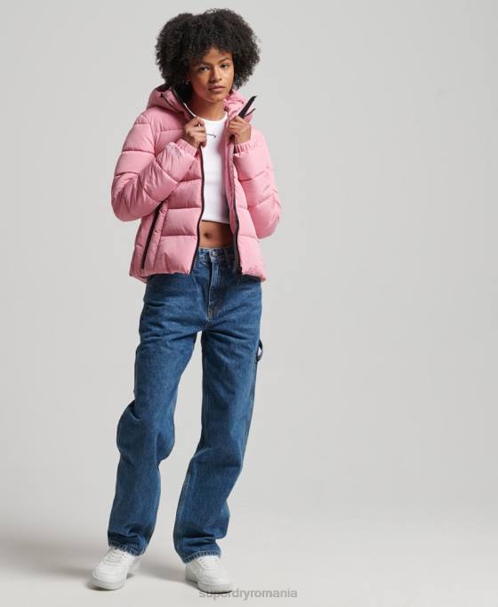 Superdry jachetă puf sport spirit cu glugă îmbrăcăminte roz femei JX0Z3802