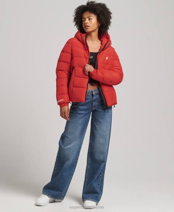 Superdry jachetă puf sport spirit cu glugă îmbrăcăminte roșu femei JX0Z3612