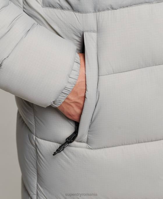 Superdry jachetă pufră cu paragate ripstop îmbrăcăminte gri deschis bărbați JX0Z1100