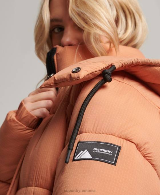 Superdry jachetă pufră cu paragate ripstop îmbrăcăminte portocale femei JX0Z5506