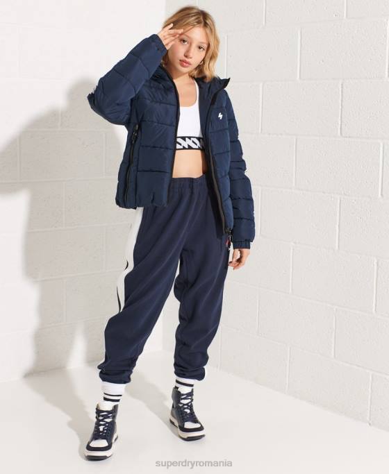 Superdry jachetă pufă cu bandă cu logo cod îmbrăcăminte marina femei JX0Z5586