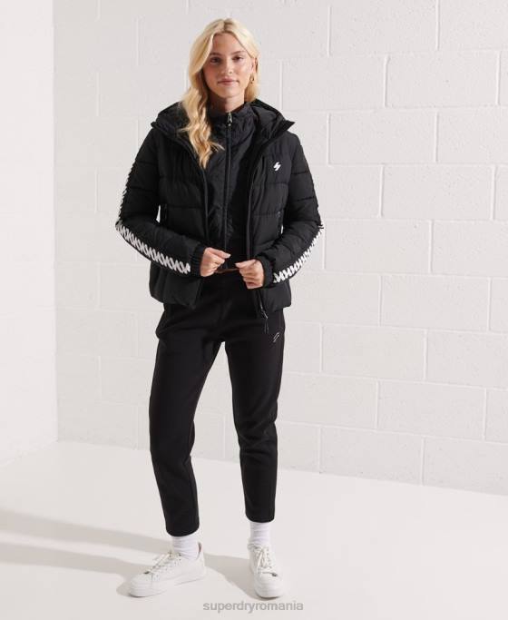 Superdry jachetă pufă cu bandă cu logo cod îmbrăcăminte negru femei JX0Z5649