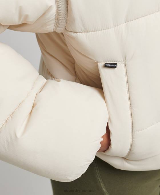 Superdry jachetă pufă de cocon decupată îmbrăcăminte cremă femei JX0Z3642