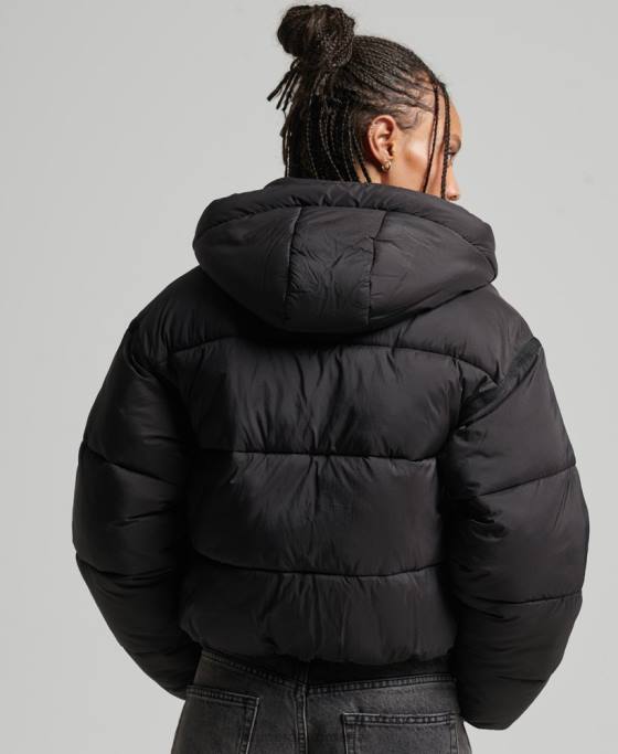 Superdry jachetă pufă de cocon decupată îmbrăcăminte negru femei JX0Z3564