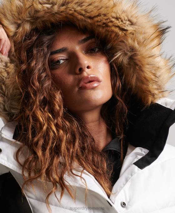 Superdry jachetă pufă de lux de zăpadă îmbrăcăminte alb femei JX0Z3567