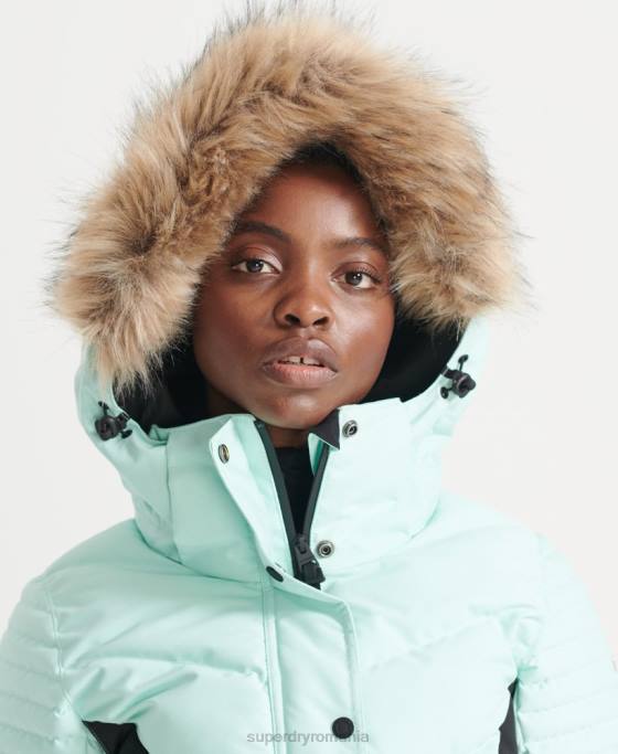Superdry jachetă pufă de lux de zăpadă îmbrăcăminte albastru deschis femei JX0Z5460
