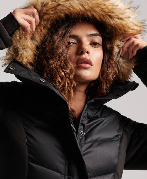 Superdry jachetă pufă de lux de zăpadă îmbrăcăminte negru femei JX0Z3568