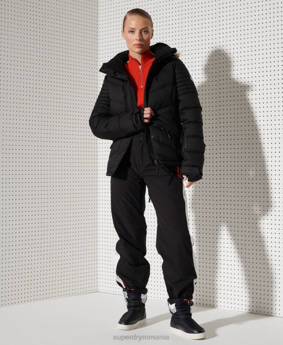 Superdry jachetă pufă de lux de zăpadă îmbrăcăminte negru femei JX0Z5543
