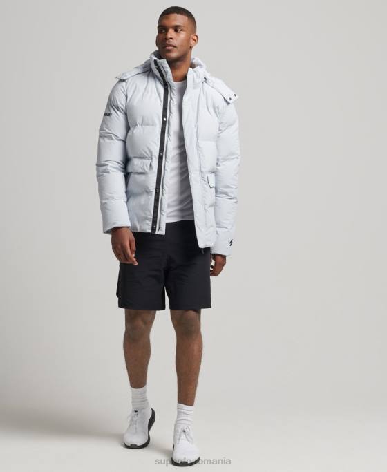 Superdry jachetă pufă scurtă îmbrăcăminte albastru deschis bărbați JX0Z4551