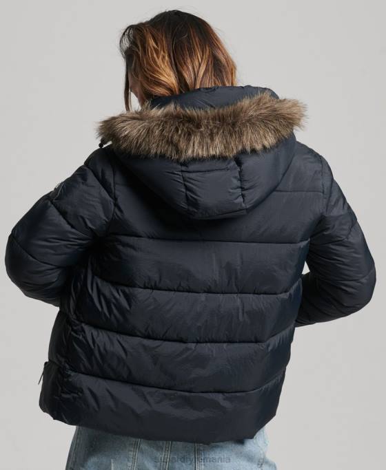 Superdry jachetă scurtă cu glugă cu strat mijlociu îmbrăcăminte gri inchis femei JX0Z3633