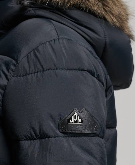 Superdry jachetă scurtă cu glugă cu strat mijlociu îmbrăcăminte gri inchis femei JX0Z3633