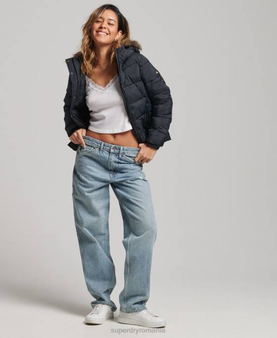 Superdry jachetă scurtă cu glugă cu strat mijlociu îmbrăcăminte gri inchis femei JX0Z3633