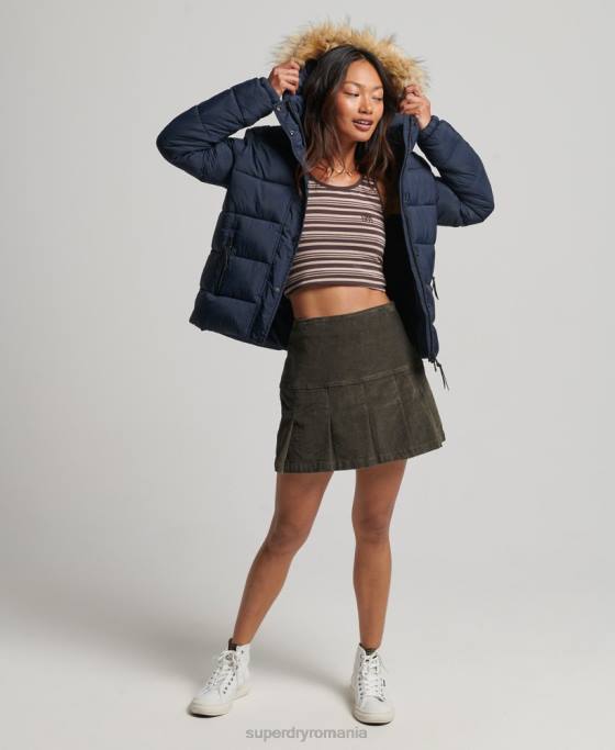 Superdry jachetă scurtă cu glugă cu strat mijlociu îmbrăcăminte marina femei JX0Z3585