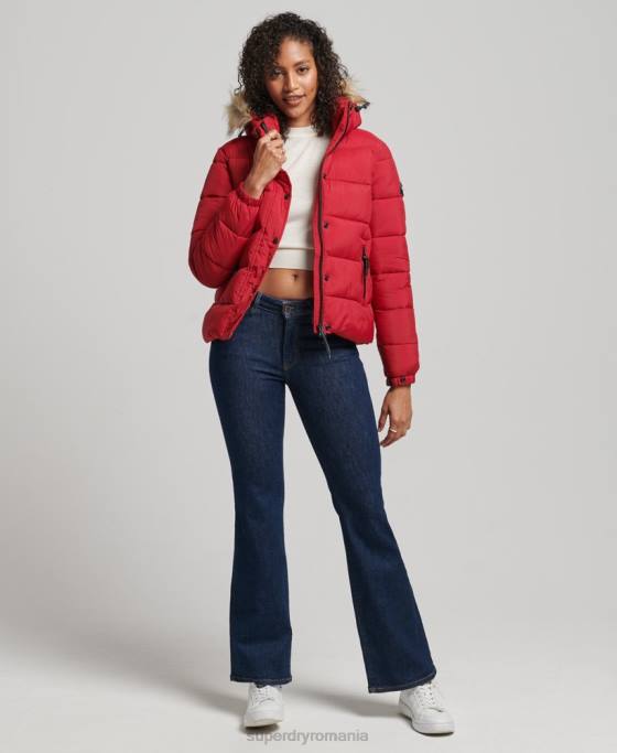 Superdry jachetă scurtă cu glugă cu strat mijlociu îmbrăcăminte roșu femei JX0Z3632
