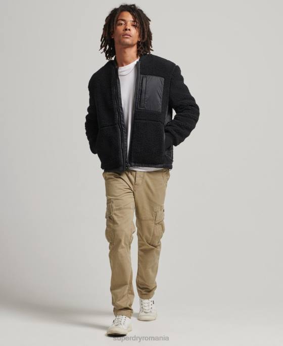 Superdry jachetă sherpa cu fermoar îmbrăcăminte gri inchis bărbați JX0Z4692