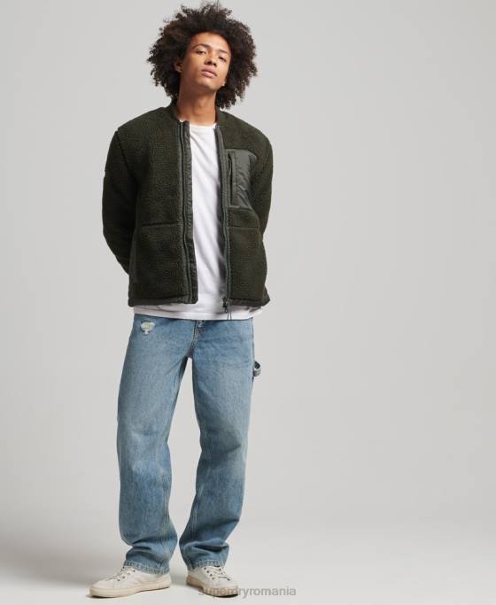 Superdry jachetă sherpa cu fermoar îmbrăcăminte verde bărbați JX0Z4458