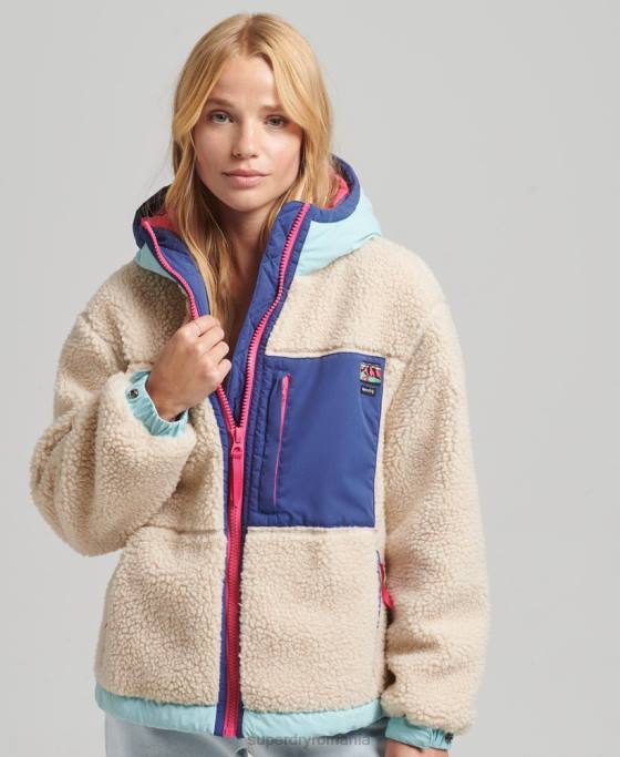 Superdry jachetă sherpa cu glugă îmbrăcăminte cremă femei JX0Z3788