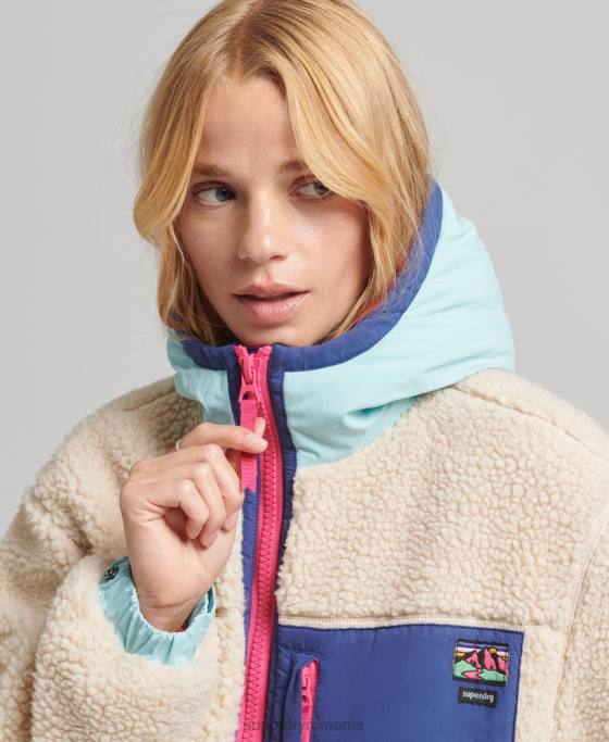Superdry jachetă sherpa cu glugă îmbrăcăminte cremă femei JX0Z3788