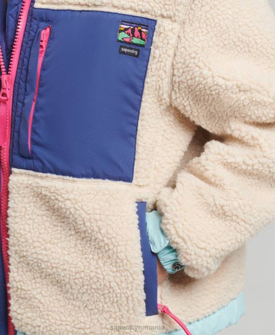 Superdry jachetă sherpa cu glugă îmbrăcăminte cremă femei JX0Z3788