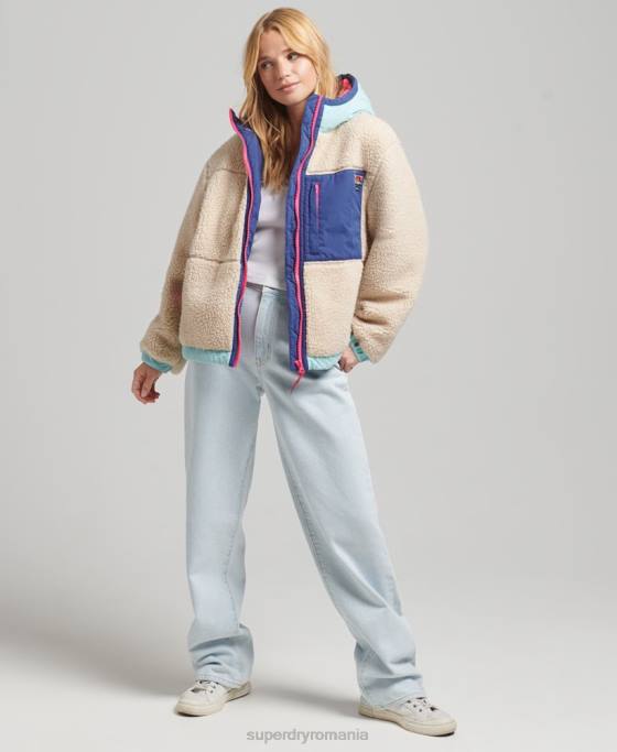 Superdry jachetă sherpa cu glugă îmbrăcăminte cremă femei JX0Z3788
