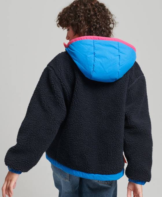 Superdry jachetă sherpa cu glugă îmbrăcăminte marina femei JX0Z5722