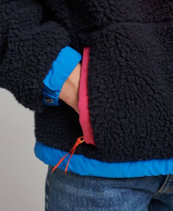 Superdry jachetă sherpa cu glugă îmbrăcăminte marina femei JX0Z5722