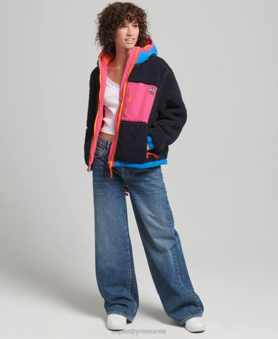 Superdry jachetă sherpa cu glugă îmbrăcăminte marina femei JX0Z5722
