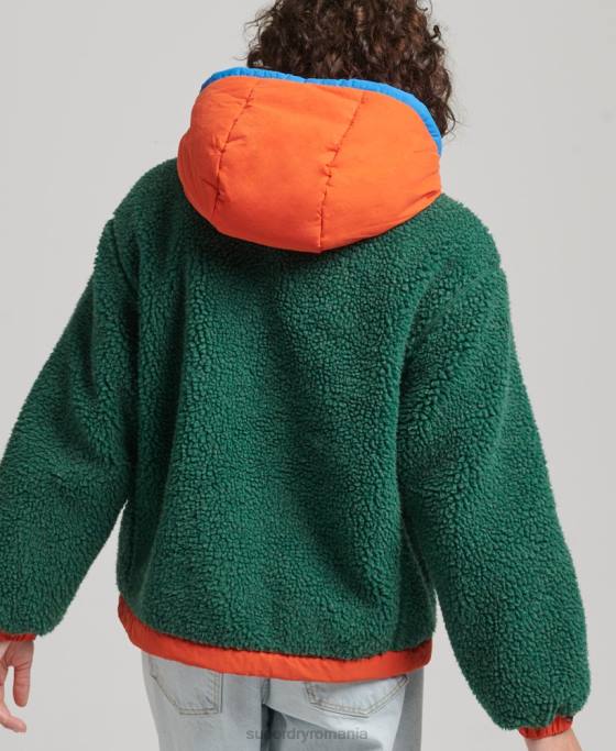 Superdry jachetă sherpa cu glugă îmbrăcăminte verde femei JX0Z5658