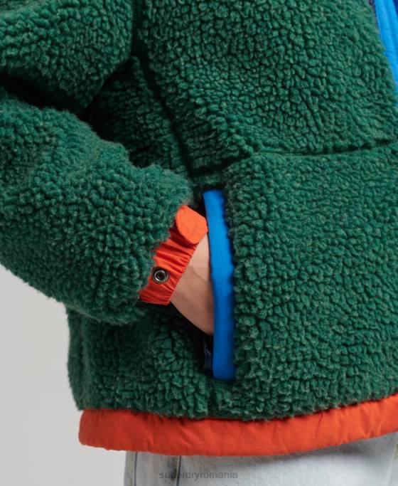 Superdry jachetă sherpa cu glugă îmbrăcăminte verde femei JX0Z5658