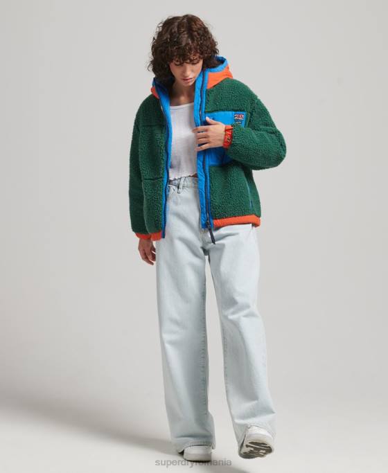 Superdry jachetă sherpa cu glugă îmbrăcăminte verde femei JX0Z5658