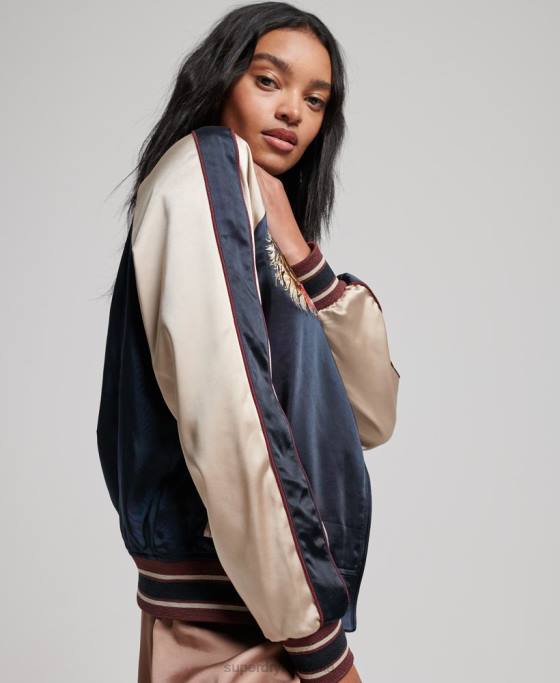 Superdry jachetă sukajan brodata de epocă îmbrăcăminte marina femei JX0Z3512