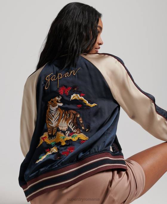 Superdry jachetă sukajan brodata de epocă îmbrăcăminte marina femei JX0Z3512