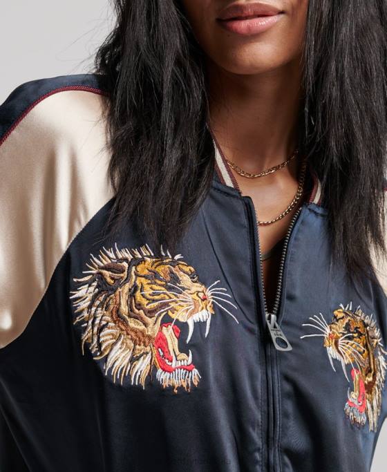 Superdry jachetă sukajan brodata de epocă îmbrăcăminte marina femei JX0Z3512