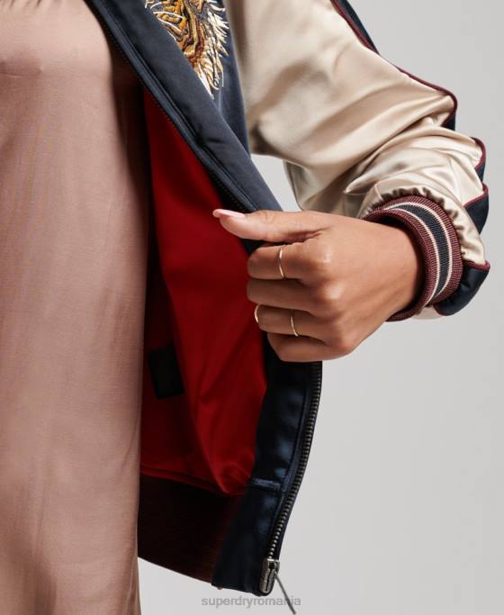 Superdry jachetă sukajan brodata de epocă îmbrăcăminte marina femei JX0Z3512