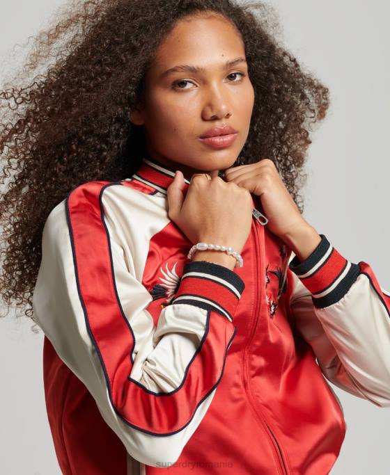 Superdry jachetă sukajan brodata de epocă îmbrăcăminte roșu femei JX0Z3517