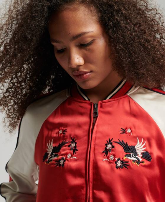 Superdry jachetă sukajan brodata de epocă îmbrăcăminte roșu femei JX0Z3517