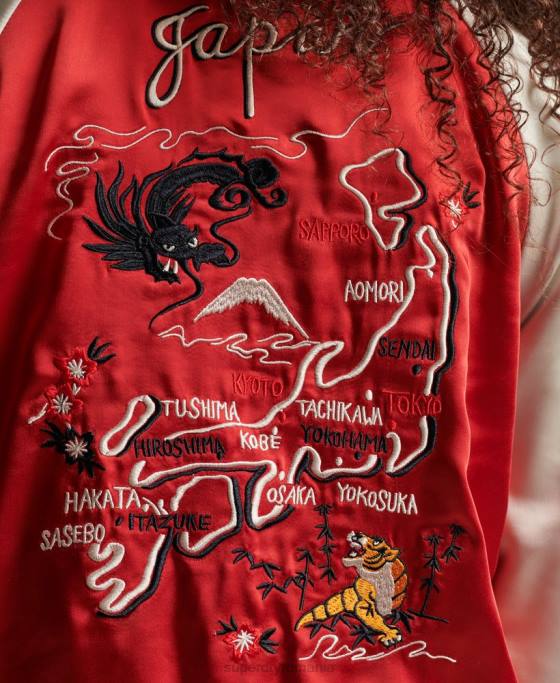 Superdry jachetă sukajan brodata de epocă îmbrăcăminte roșu femei JX0Z3517