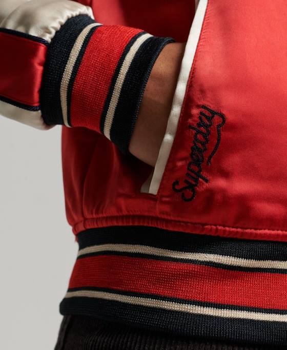 Superdry jachetă sukajan brodata de epocă îmbrăcăminte roșu femei JX0Z3517