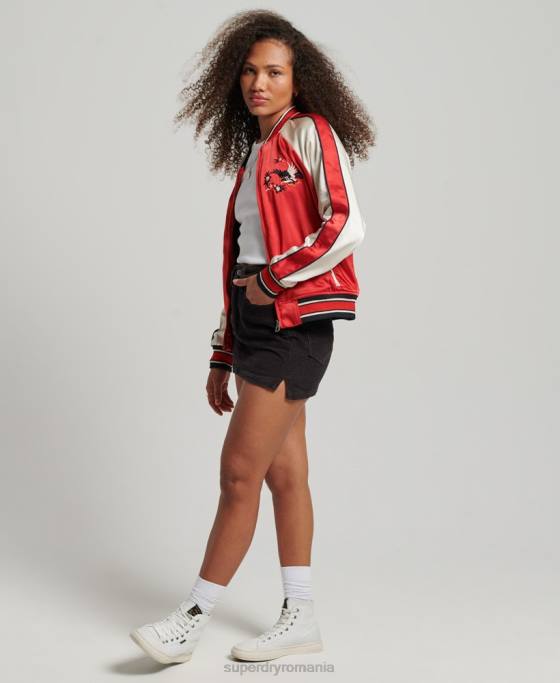 Superdry jachetă sukajan brodata de epocă îmbrăcăminte roșu femei JX0Z3517