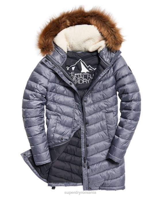 Superdry jachetă super fuji cu blană artificială chevron îmbrăcăminte gri deschis femei JX0Z3829