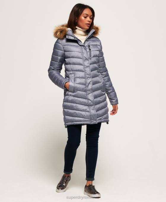 Superdry jachetă super fuji cu blană artificială chevron îmbrăcăminte gri deschis femei JX0Z3829