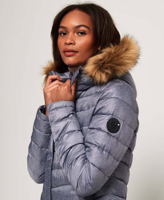 Superdry jachetă super fuji cu blană artificială chevron îmbrăcăminte gri deschis femei JX0Z3829