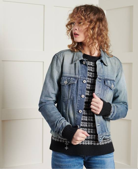 Superdry jachetă trucker japoneză uscată ediție limitată îmbrăcăminte albastru deschis femei JX0Z3841