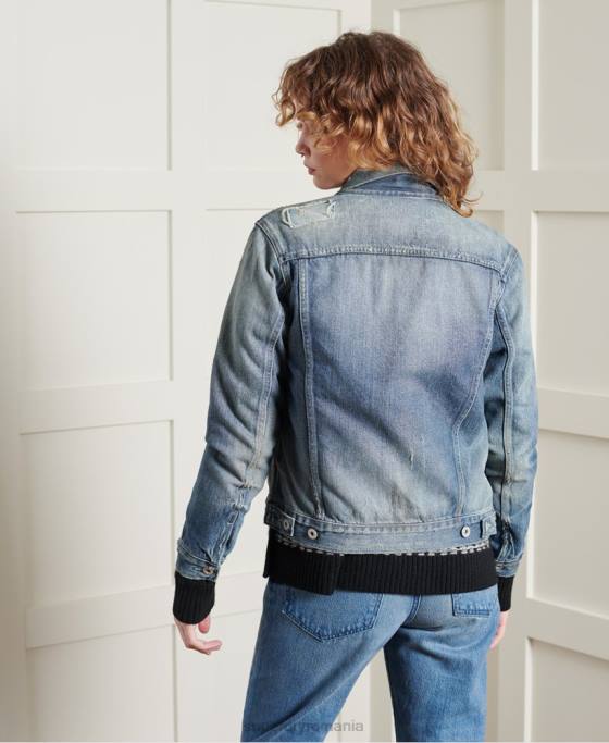 Superdry jachetă trucker japoneză uscată ediție limitată îmbrăcăminte albastru deschis femei JX0Z3841