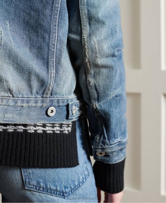 Superdry jachetă trucker japoneză uscată ediție limitată îmbrăcăminte albastru deschis femei JX0Z3841