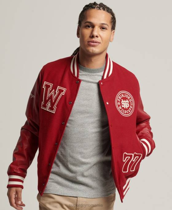 Superdry jachetă vintage varsity cu plasture îmbrăcăminte roșu bărbați JX0Z4582
