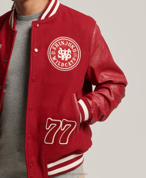 Superdry jachetă vintage varsity cu plasture îmbrăcăminte roșu bărbați JX0Z4582