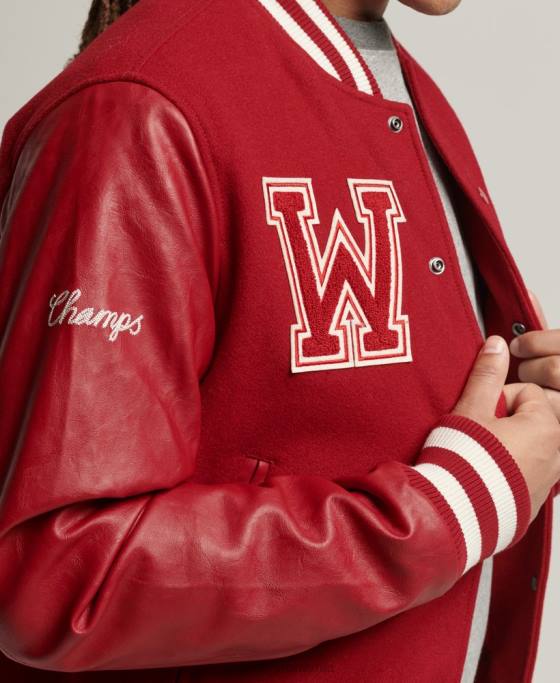 Superdry jachetă vintage varsity cu plasture îmbrăcăminte roșu bărbați JX0Z4582