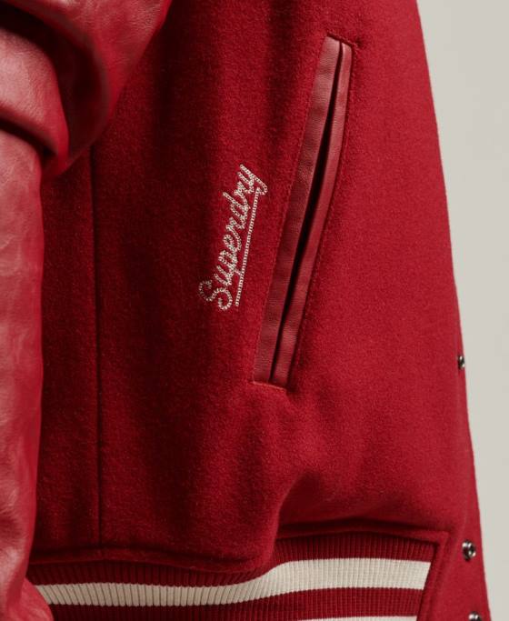 Superdry jachetă vintage varsity cu plasture îmbrăcăminte roșu bărbați JX0Z4582