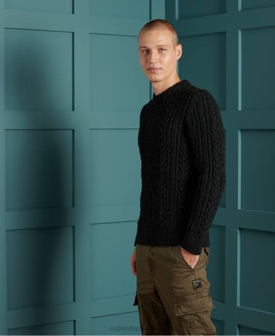 Superdry jacob cable crew jumper îmbrăcăminte negru bărbați JX0Z1355